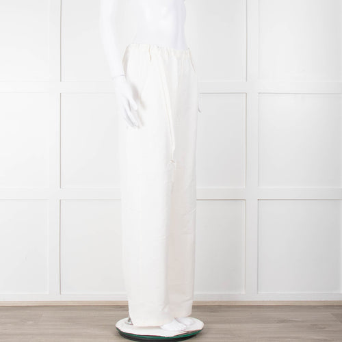 Toteme Cream Linen Elasticated Waist Wide Leg Trousers