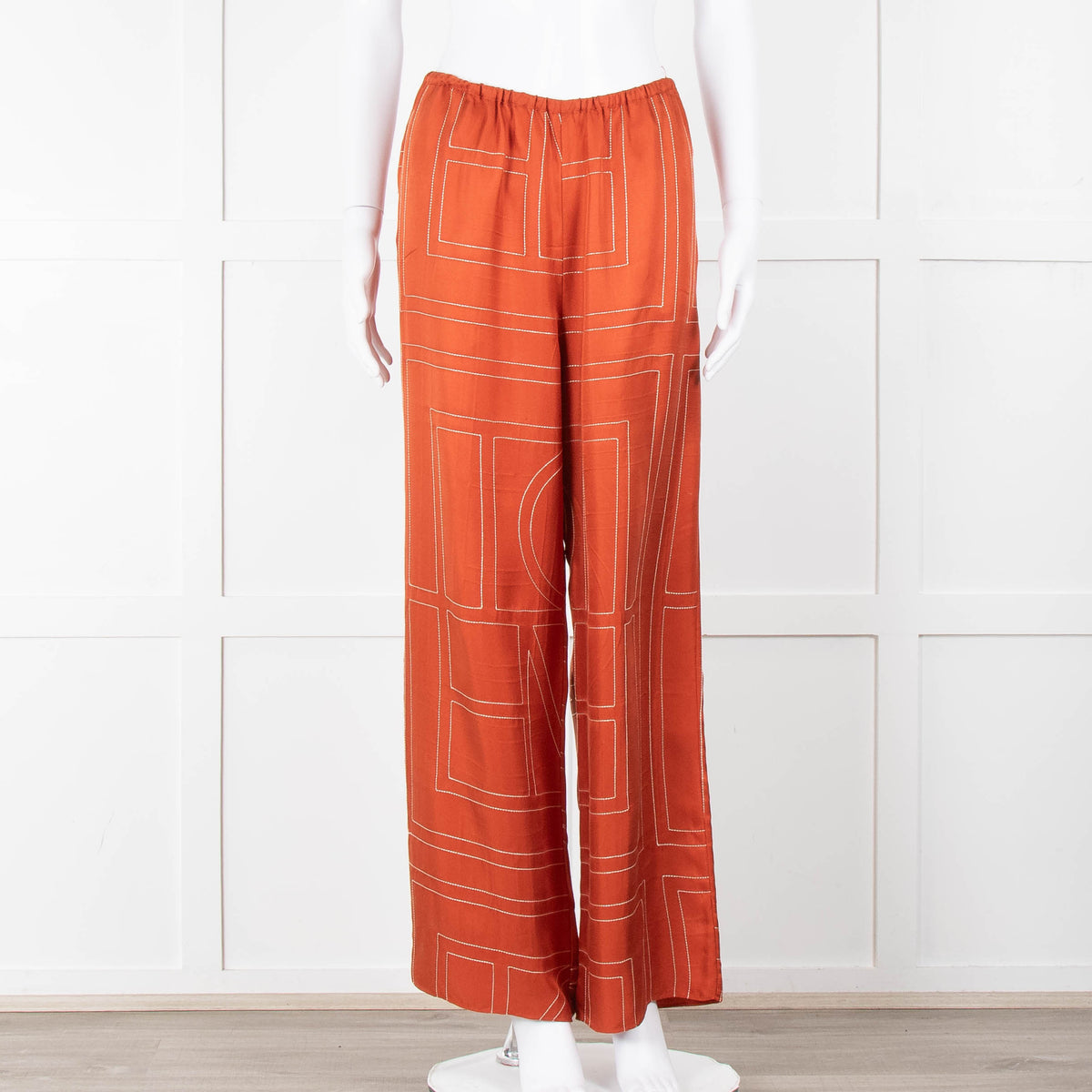 Toteme Orange Silk Logo Embroidered Trousers