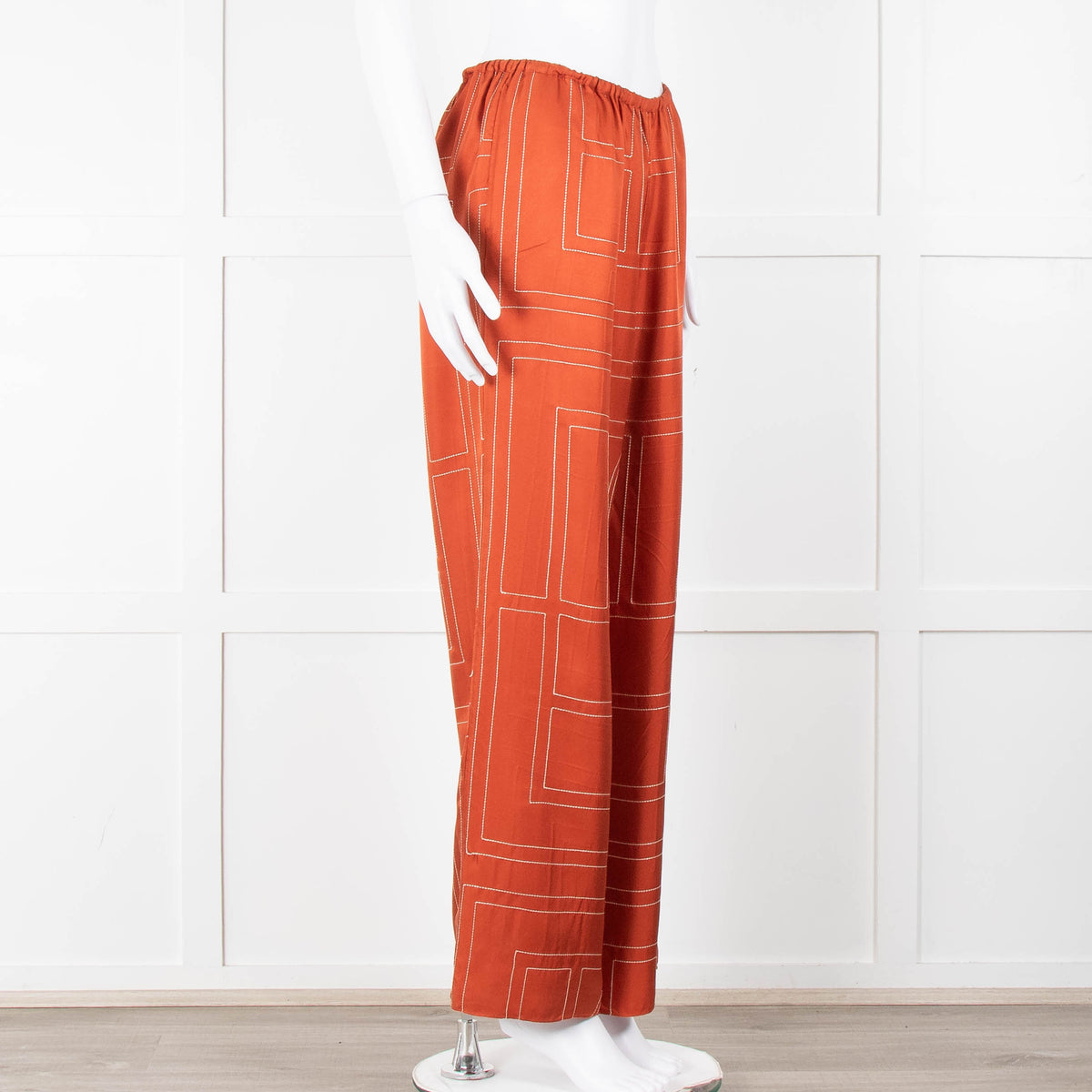 Toteme Orange Silk Logo Embroidered Trousers