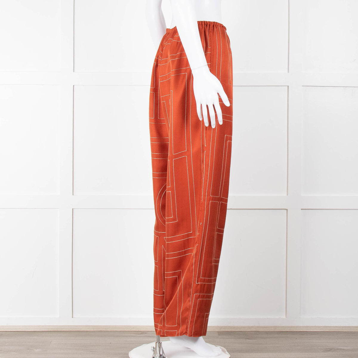 Toteme Orange Silk Logo Embroidered Trousers