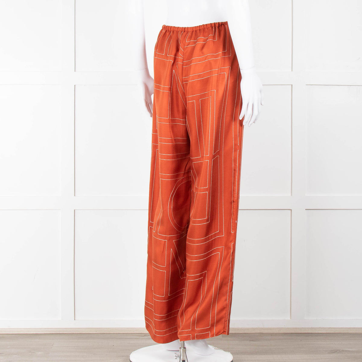 Toteme Orange Silk Logo Embroidered Trousers