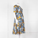 S Max Mara White Grey Yellow Circle Print Short Sleeve Midi Dress