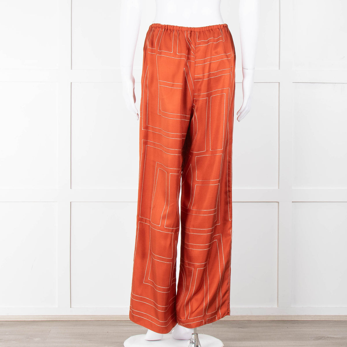 Toteme Orange Silk Logo Embroidered Trousers