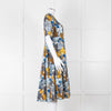 S Max Mara White Grey Yellow Circle Print Short Sleeve Midi Dress