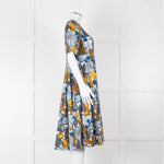 S Max Mara White Grey Yellow Circle Print Short Sleeve Midi Dress