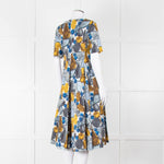 S Max Mara White Grey Yellow Circle Print Short Sleeve Midi Dress