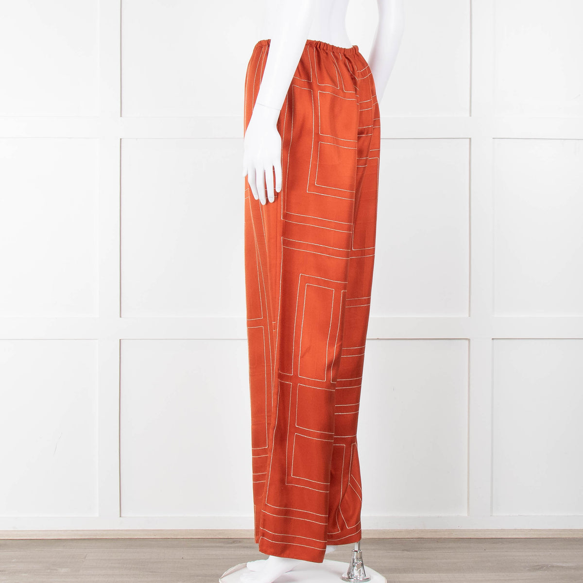 Toteme Orange Silk Logo Embroidered Trousers