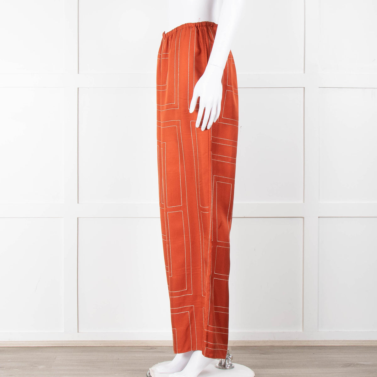 Toteme Orange Silk Logo Embroidered Trousers
