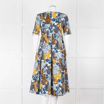 S Max Mara White Grey Yellow Circle Print Short Sleeve Midi Dress