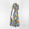 S Max Mara White Grey Yellow Circle Print Short Sleeve Midi Dress