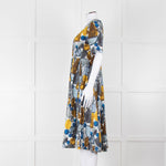 S Max Mara White Grey Yellow Circle Print Short Sleeve Midi Dress