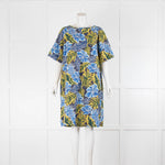 Weekend Max Mara Blue Yellow  Botanical Cotton Short Sleeve Dress