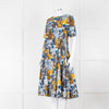 S Max Mara White Grey Yellow Circle Print Short Sleeve Midi Dress