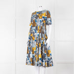 S Max Mara White Grey Yellow Circle Print Short Sleeve Midi Dress