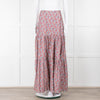 Ridley White Purple Teal Needlecord Tiered Maxi  Skirt