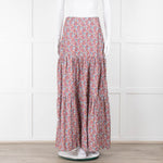 Ridley White Purple Teal Needlecord Tiered Maxi  Skirt