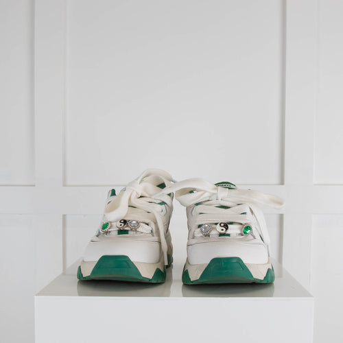 Axel Arigato White/Kale Green Trainers With Lace Gems