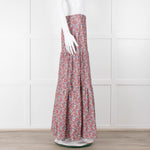 Ridley White Purple Teal Needlecord Tiered Maxi  Skirt