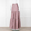 Ridley White Purple Teal Needlecord Tiered Maxi  Skirt