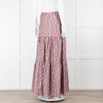 Ridley White Purple Teal Needlecord Tiered Maxi  Skirt