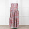 Ridley White Purple Teal Needlecord Tiered Maxi  Skirt