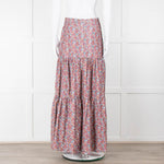 Ridley White Purple Teal Needlecord Tiered Maxi  Skirt