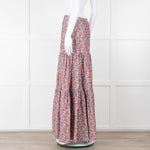 Ridley White Purple Teal Needlecord Tiered Maxi  Skirt
