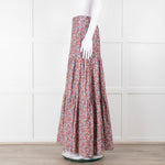 Ridley White Purple Teal Needlecord Tiered Maxi  Skirt