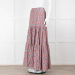 Ridley White Purple Teal Needlecord Tiered Maxi  Skirt