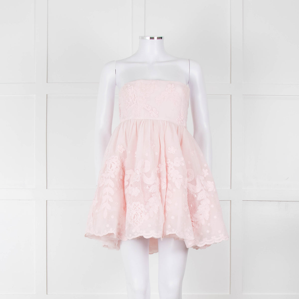 LoveShackFancy Pale Pink Ballerina Style Strapless Mini Dress