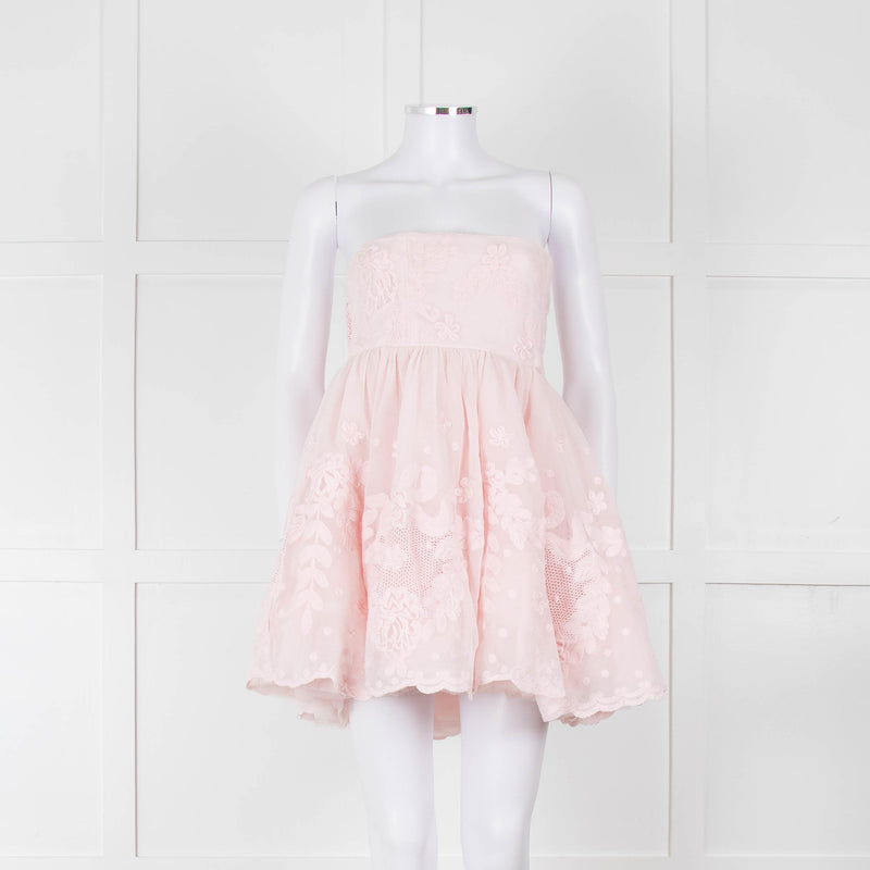 LoveShackFancy Pale Pink Ballerina Style Strapless Mini Dress