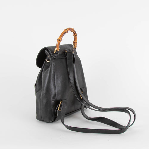 Gucci Black Leather Bamboo Rucksack