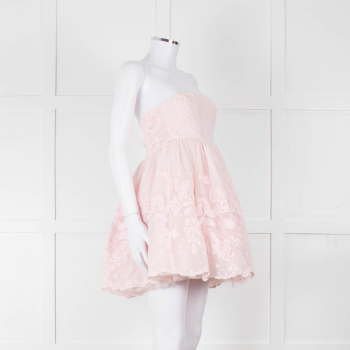 LoveShackFancy Pale Pink Ballerina Style Strapless Mini Dress