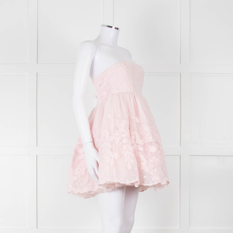 LoveShackFancy Pale Pink Ballerina Style Strapless Mini Dress