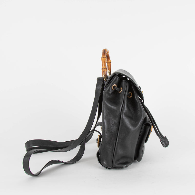 Gucci Black Leather Bamboo Rucksack