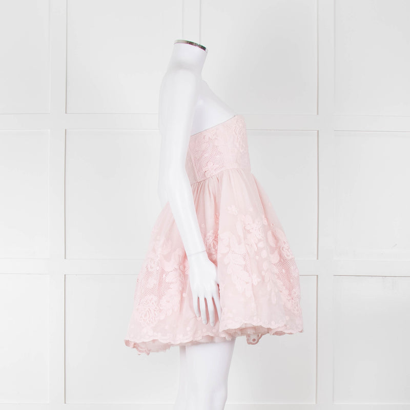 LoveShackFancy Pale Pink Ballerina Style Strapless Mini Dress