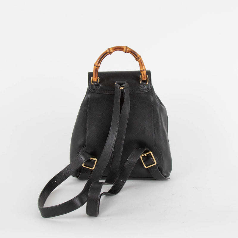 Gucci Black Leather Bamboo Rucksack