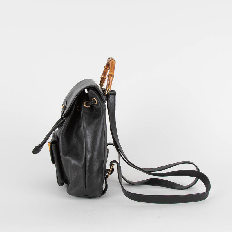 Gucci Black Leather Bamboo Rucksack