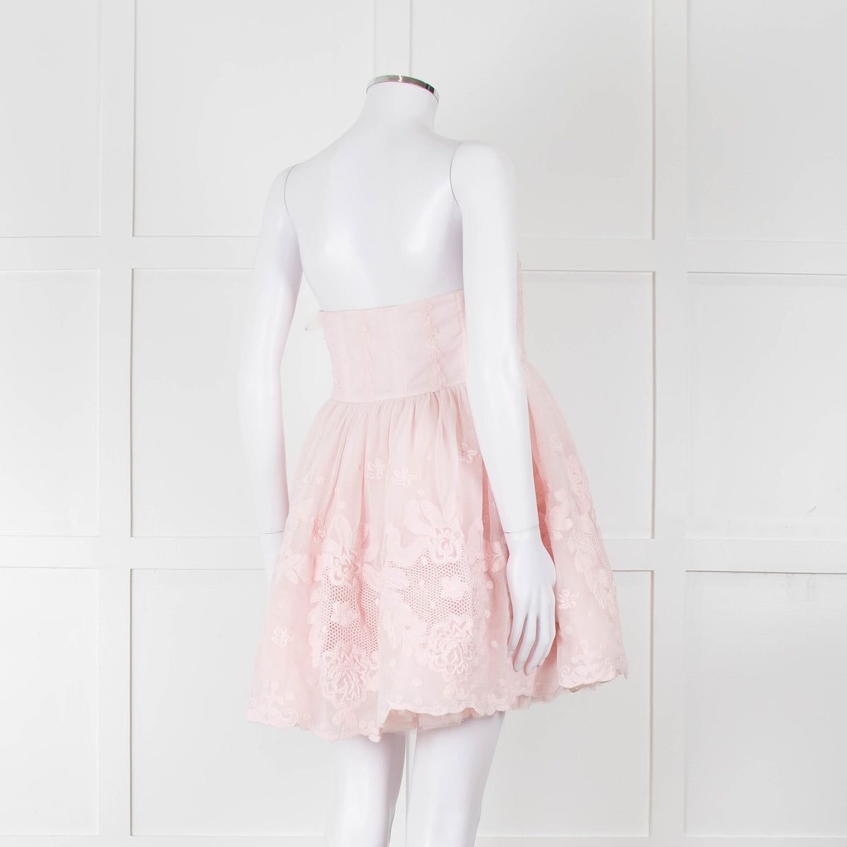 LoveShackFancy Pale Pink Ballerina Style Strapless Mini Dress