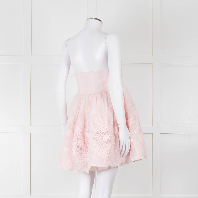 LoveShackFancy Pale Pink Ballerina Style Strapless Mini Dress