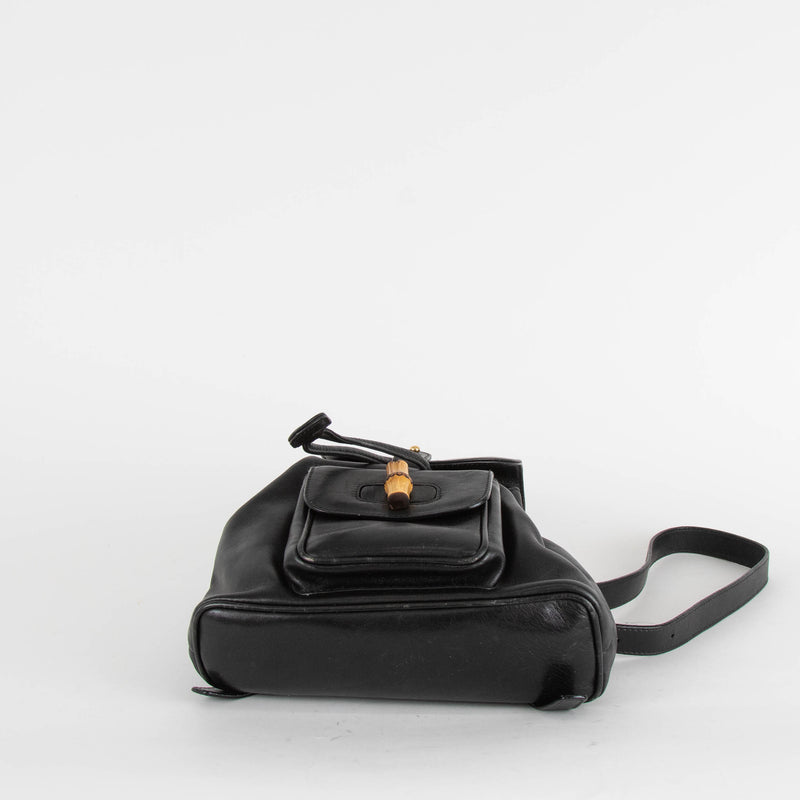 Gucci Black Leather Bamboo Rucksack