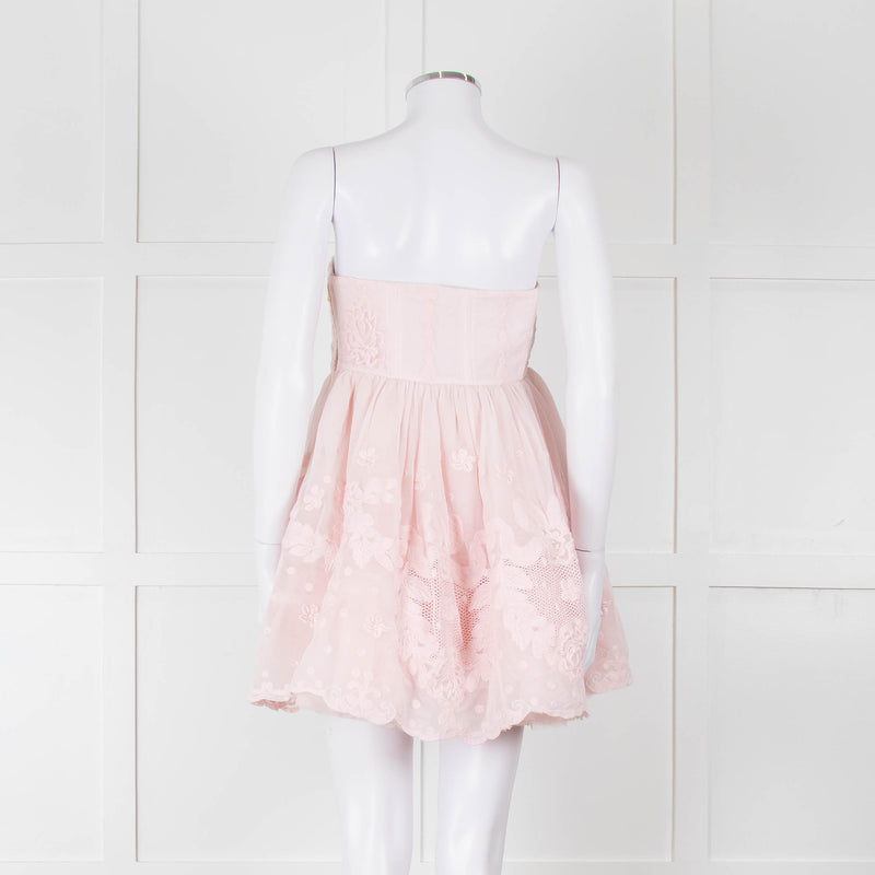 LoveShackFancy Pale Pink Ballerina Style Strapless Mini Dress