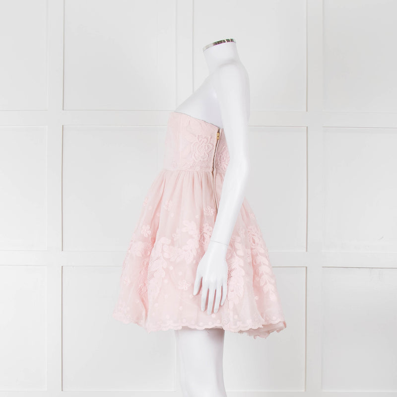 LoveShackFancy Pale Pink Ballerina Style Strapless Mini Dress