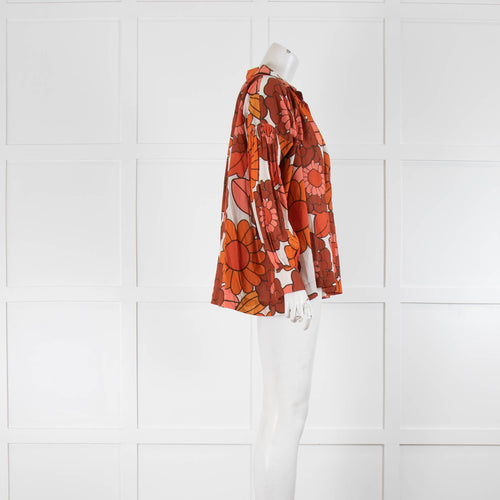 Dodo Baror Cream Orange Floral Cotton Wide Tops