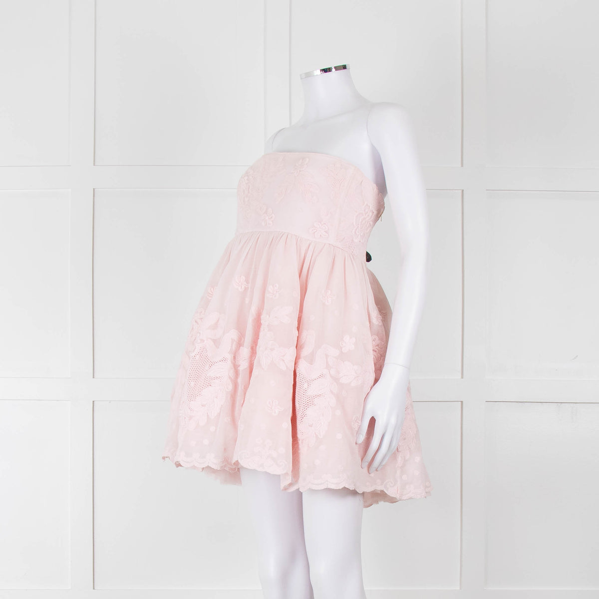 LoveShackFancy Pale Pink Ballerina Style Strapless Mini Dress