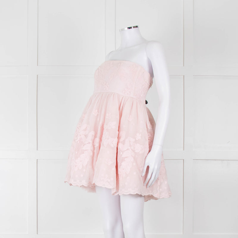 LoveShackFancy Pale Pink Ballerina Style Strapless Mini Dress