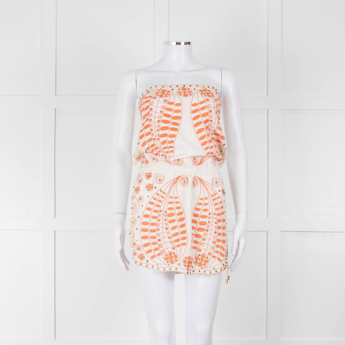 Melissa Odabash Cream Orange Embroidered Strapless Sun Dress