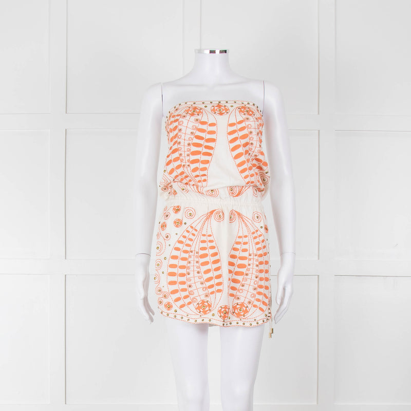Melissa Odabash Cream Orange Embroidered Strapless Sun Dress