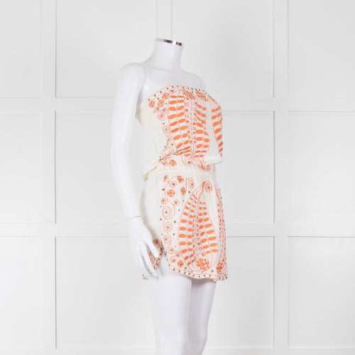 Melissa Odabash Cream Orange Embroidered Strapless Sun Dress