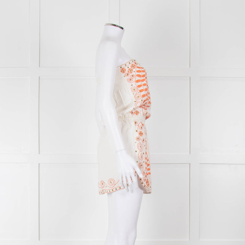 Melissa Odabash Cream Orange Embroidered Strapless Sun Dress